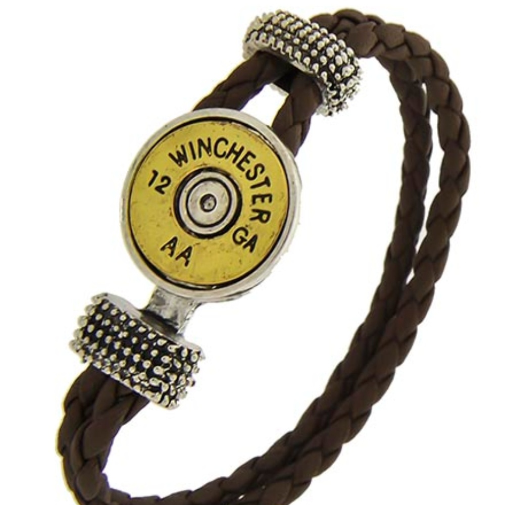 shotgun bullet coin leather bracelet new